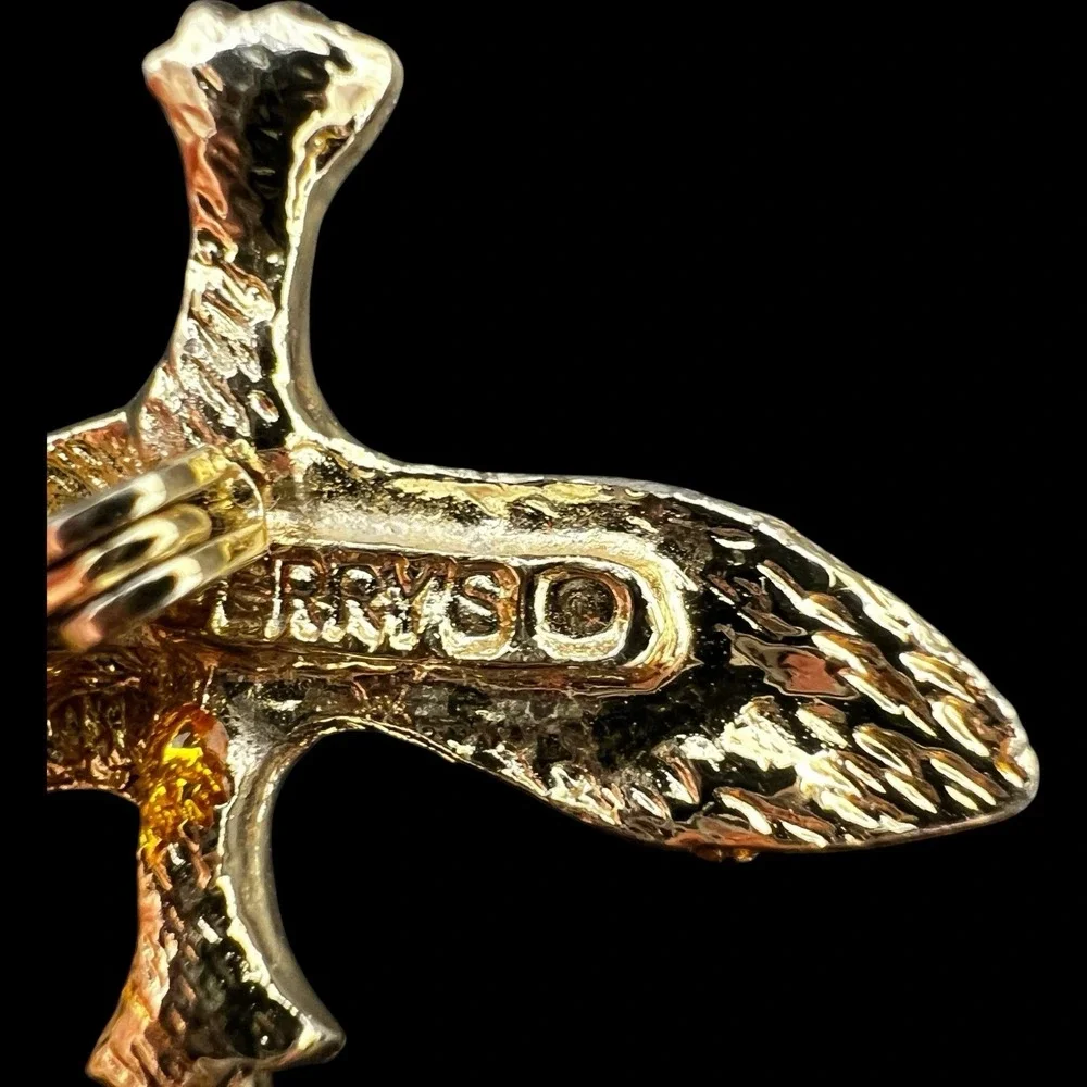 Vintage Lizard Gecko Salamander Gold Tone Red Eyes‎ Signed Gerry Brooch